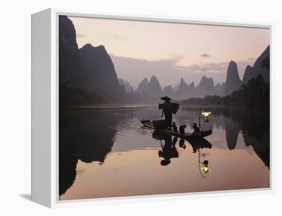 Traditional Chinese Fisherman with Cormorants, Li River, Guilin, China-Adam Jones-Framed Premier Image Canvas