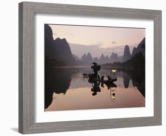 Traditional Chinese Fisherman with Cormorants, Li River, Guilin, China-Adam Jones-Framed Photographic Print