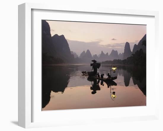 Traditional Chinese Fisherman with Cormorants, Li River, Guilin, China-Adam Jones-Framed Photographic Print