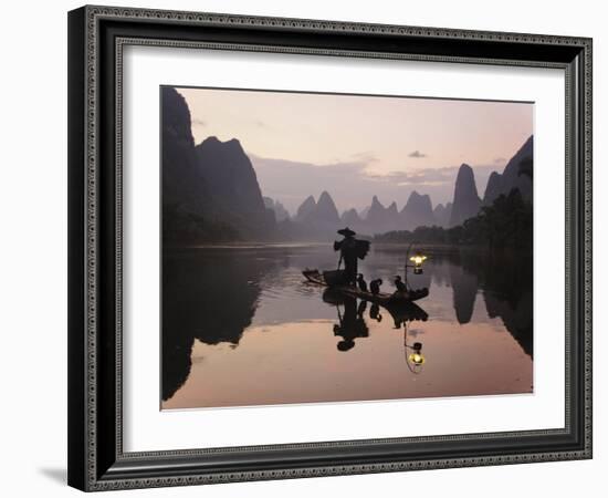 Traditional Chinese Fisherman with Cormorants, Li River, Guilin, China-Adam Jones-Framed Photographic Print