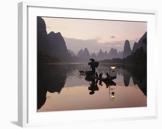 Traditional Chinese Fisherman with Cormorants, Li River, Guilin, China-Adam Jones-Framed Photographic Print