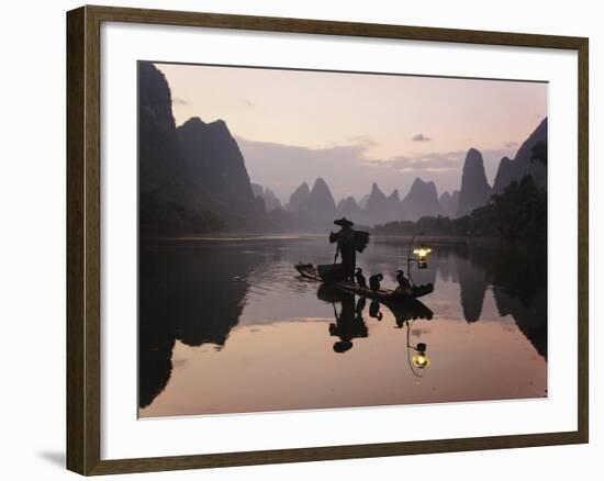 Traditional Chinese Fisherman with Cormorants, Li River, Guilin, China-Adam Jones-Framed Photographic Print