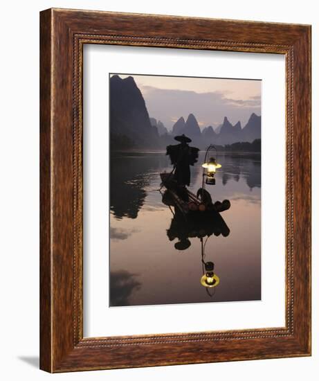 Traditional Chinese Fisherman with Cormorants, Li River, Guilin, China-Adam Jones-Framed Photographic Print