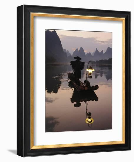 Traditional Chinese Fisherman with Cormorants, Li River, Guilin, China-Adam Jones-Framed Photographic Print