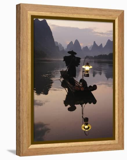 Traditional Chinese Fisherman with Cormorants, Li River, Guilin, China-Adam Jones-Framed Premier Image Canvas