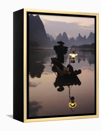 Traditional Chinese Fisherman with Cormorants, Li River, Guilin, China-Adam Jones-Framed Premier Image Canvas