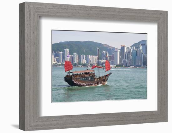 Traditional Chinese junk boat for tourists on Victoria Harbour, Hong Kong, China, Asia-Fraser Hall-Framed Photographic Print