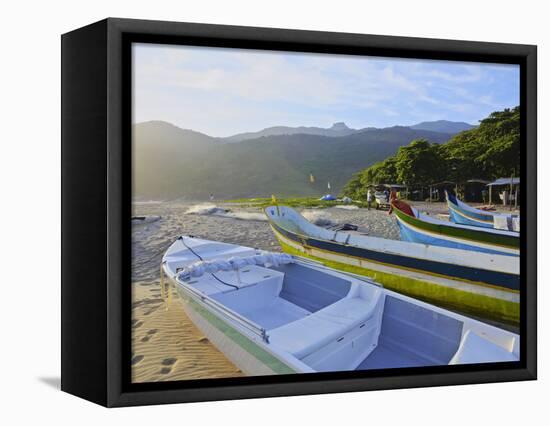 Traditional colourful boats on the beach in Bonete, Ilhabela Island, State of Sao Paulo, Brazil, So-Karol Kozlowski-Framed Premier Image Canvas