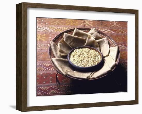 Traditional Ethiopian Breakfast of Wat, a Stew of Chick Peas and Injera, a Flat Sourdough Bread-John Dominis-Framed Photographic Print