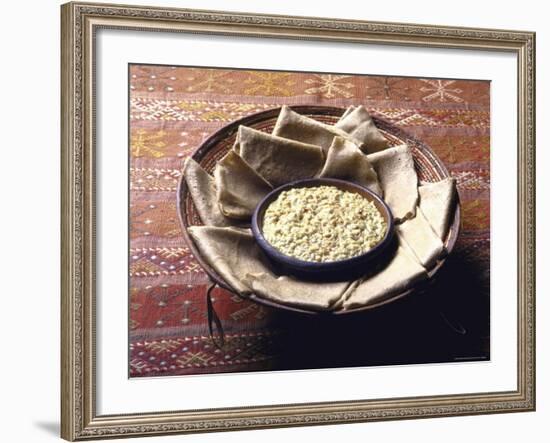 Traditional Ethiopian Breakfast of Wat, a Stew of Chick Peas and Injera, a Flat Sourdough Bread-John Dominis-Framed Photographic Print