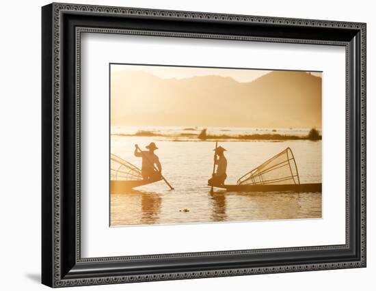 Traditional Fisherman on Inle Lake, Shan State, Myanmar (Burma), Asia-Jordan Banks-Framed Photographic Print
