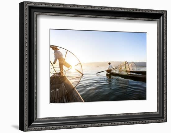 Traditional Fisherman on Inle Lake, Shan State, Myanmar (Burma), Asia-Jordan Banks-Framed Photographic Print