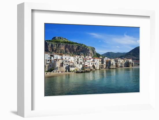 Traditional fishing boats and fishermens houses, Cefalu, Sicily, Italy, Europe-Marco Simoni-Framed Photographic Print