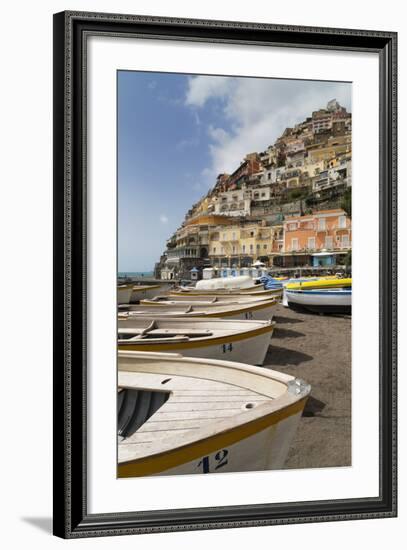 Traditional Fishing Boats and the Colourful Town of Positano-Martin Child-Framed Photographic Print