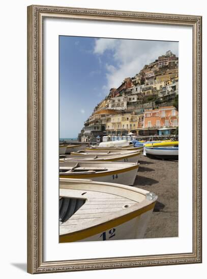 Traditional Fishing Boats and the Colourful Town of Positano-Martin Child-Framed Photographic Print