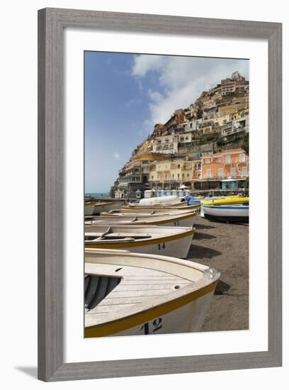 Traditional Fishing Boats and the Colourful Town of Positano-Martin Child-Framed Photographic Print