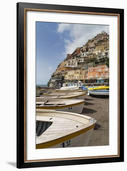 Traditional Fishing Boats and the Colourful Town of Positano-Martin Child-Framed Photographic Print