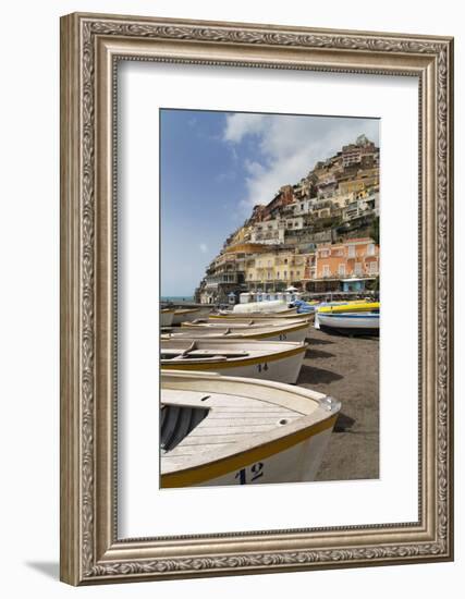 Traditional Fishing Boats and the Colourful Town of Positano-Martin Child-Framed Photographic Print
