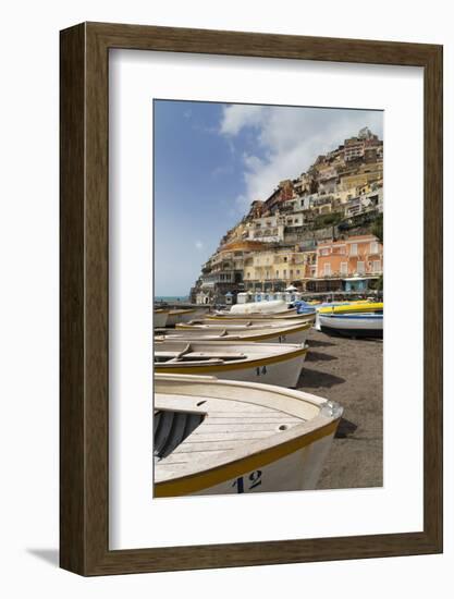 Traditional Fishing Boats and the Colourful Town of Positano-Martin Child-Framed Photographic Print