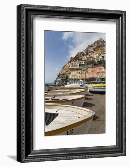 Traditional Fishing Boats and the Colourful Town of Positano-Martin Child-Framed Photographic Print