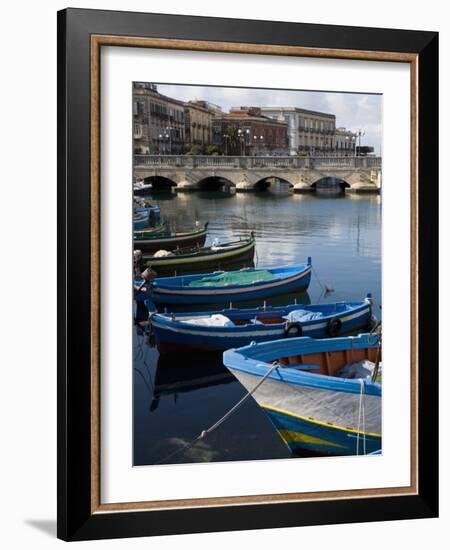 Traditional Fishing Boats in Harbour, Ortygia, Syracuse, Sicily, Italy, Mediterranean, Europe-Martin Child-Framed Photographic Print