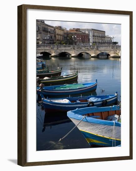 Traditional Fishing Boats in Harbour, Ortygia, Syracuse, Sicily, Italy, Mediterranean, Europe-Martin Child-Framed Photographic Print