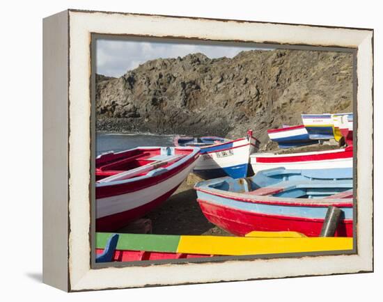 Traditional fishing boats near Las Salinas. Fogo Island (Ilha do Fogo), part of Cape Verde-Martin Zwick-Framed Premier Image Canvas