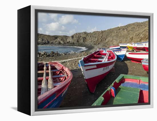 Traditional fishing boats near Las Salinas. Fogo Island (Ilha do Fogo), part of Cape Verde-Martin Zwick-Framed Premier Image Canvas