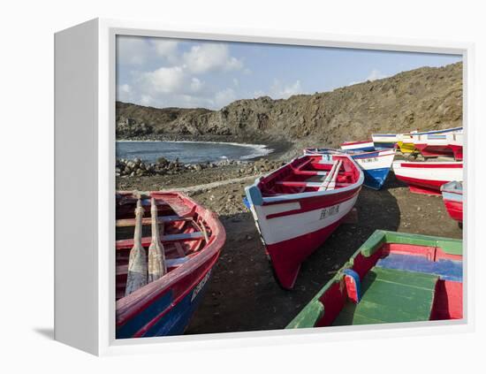 Traditional fishing boats near Las Salinas. Fogo Island (Ilha do Fogo), part of Cape Verde-Martin Zwick-Framed Premier Image Canvas