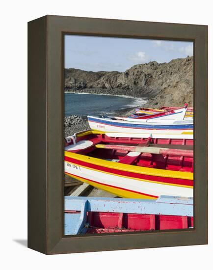 Traditional fishing boats near Las Salinas. Fogo Island (Ilha do Fogo), part of Cape Verde-Martin Zwick-Framed Premier Image Canvas