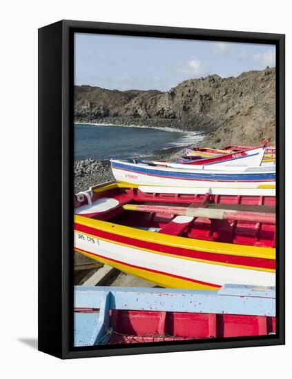 Traditional fishing boats near Las Salinas. Fogo Island (Ilha do Fogo), part of Cape Verde-Martin Zwick-Framed Premier Image Canvas