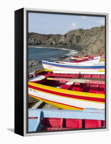 Traditional fishing boats near Las Salinas. Fogo Island (Ilha do Fogo), part of Cape Verde-Martin Zwick-Framed Premier Image Canvas