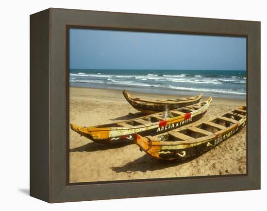 Traditional Fishing Boats on Kokrobite Beach, Greater Accra Region, Gulf of Guinea, Ghana-Alison Jones-Framed Premier Image Canvas