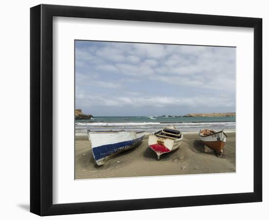 Traditional fishing boats on the beach of Praia Baixo. Santiago Island, Cape Verde.-Martin Zwick-Framed Photographic Print