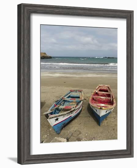 Traditional fishing boats on the beach of Praia Baixo. Santiago Island, Cape Verde-Martin Zwick-Framed Photographic Print