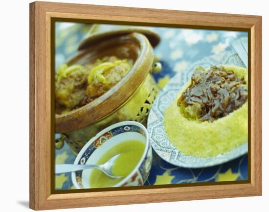 Traditional Food of Chicken Tagine, and Lamb with Cous Cous, Marrakech, Morocco-Lee Frost-Framed Premier Image Canvas