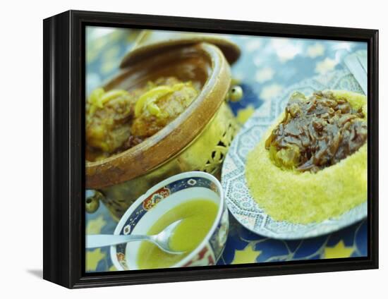 Traditional Food of Chicken Tagine, and Lamb with Cous Cous, Marrakech, Morocco-Lee Frost-Framed Premier Image Canvas