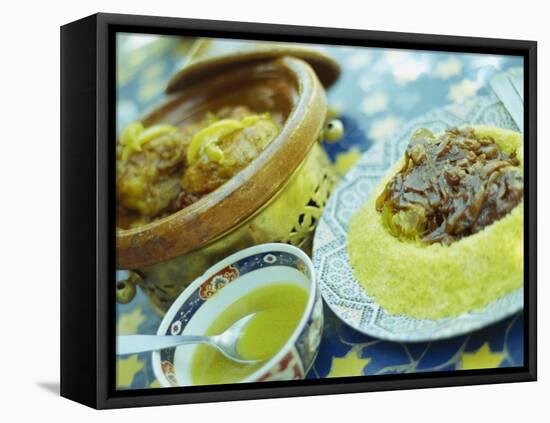 Traditional Food of Chicken Tagine, and Lamb with Cous Cous, Marrakech, Morocco-Lee Frost-Framed Premier Image Canvas