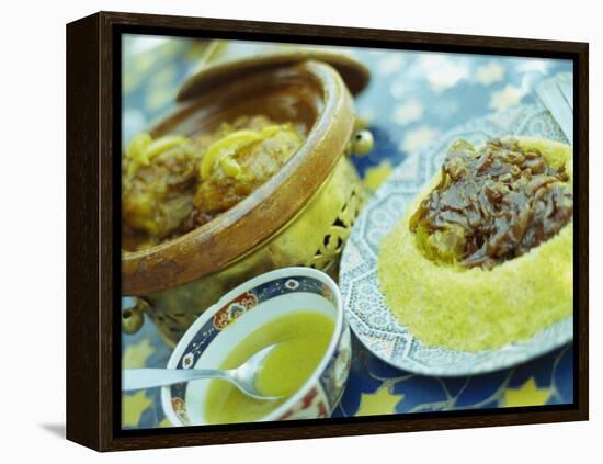 Traditional Food of Chicken Tagine, and Lamb with Cous Cous, Marrakech, Morocco-Lee Frost-Framed Premier Image Canvas