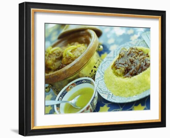 Traditional Food of Chicken Tagine, and Lamb with Cous Cous, Marrakech, Morocco-Lee Frost-Framed Photographic Print