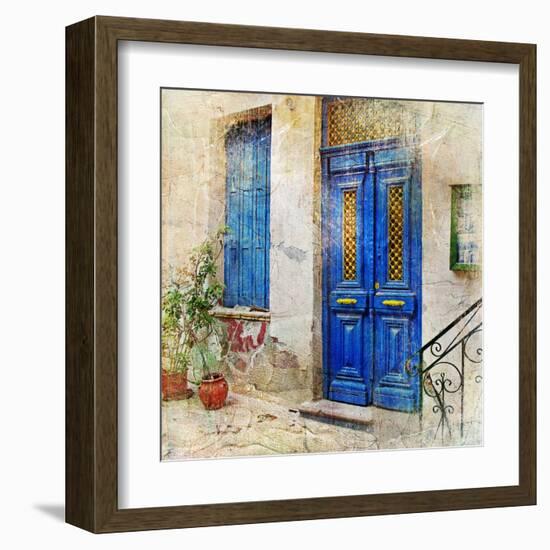 Traditional Greek Streets -Artwork In Painting Style-Maugli-l-Framed Art Print