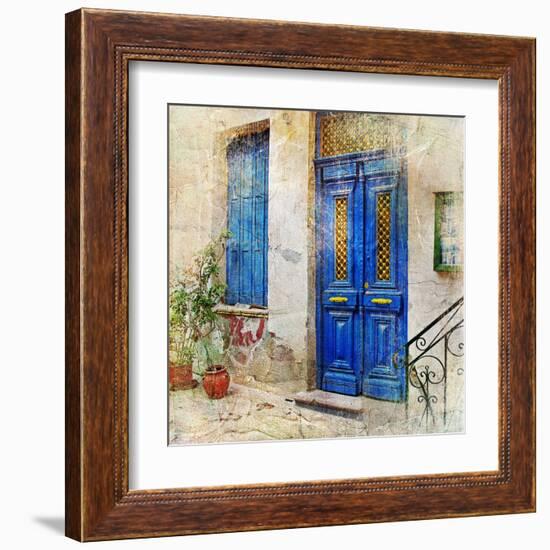 Traditional Greek Streets -Artwork In Painting Style-Maugli-l-Framed Art Print