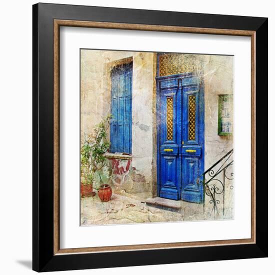 Traditional Greek Streets -Artwork In Painting Style-Maugli-l-Framed Art Print