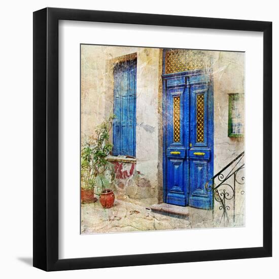 Traditional Greek Streets -Artwork In Painting Style-Maugli-l-Framed Art Print