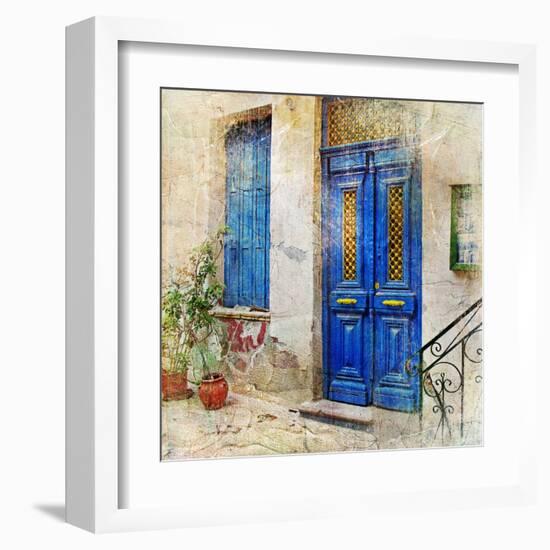 Traditional Greek Streets -Artwork In Painting Style-Maugli-l-Framed Art Print