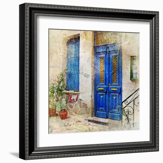 Traditional Greek Streets -Artwork In Painting Style-Maugli-l-Framed Art Print