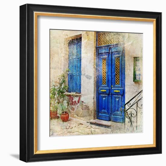 Traditional Greek Streets -Artwork In Painting Style-Maugli-l-Framed Art Print