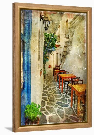 Traditional Greek Tavernas - Artwork In Painting Style-Maugli-l-Framed Stretched Canvas