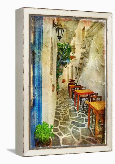 Traditional Greek Tavernas - Artwork In Painting Style-Maugli-l-Framed Stretched Canvas