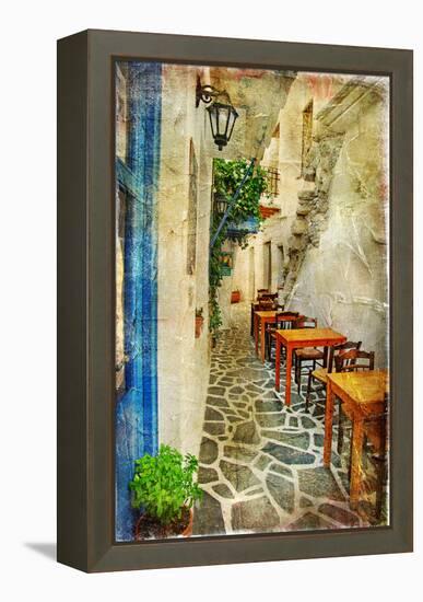 Traditional Greek Tavernas - Artwork In Painting Style-Maugli-l-Framed Stretched Canvas